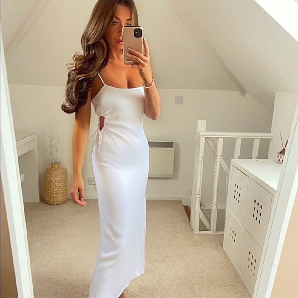 NWT Zara * White Satin Midi Cut Out Dress